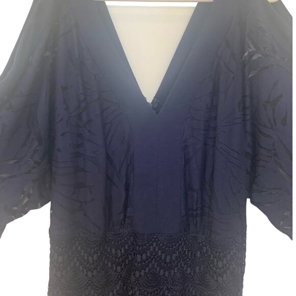 Lane Bryant Long Maxi Gown 14/16 Navy Lace Mother of Bride Deep V Cold Shoulder - Picture 10 of 11